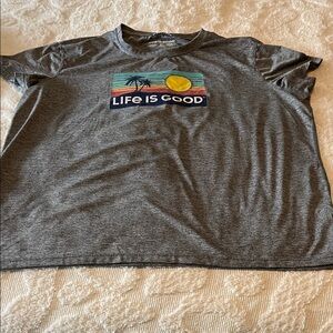 Life Is Good Heather Gray T-Shirt with Tropical Graphic